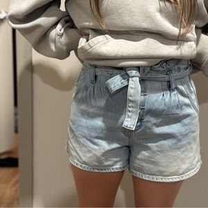 American Eagle Outfitters Light Wash Denim Tie-Belt Shorts